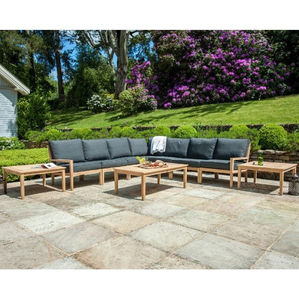 Robalt Outdoor Lounger Set With Coffee Table In Oak And Grey | Bed Sava