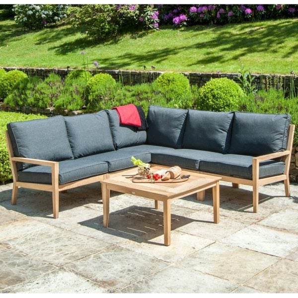 Robalt Outdoor Lounger Set With Side Table In Oak And Grey | Bed Sava