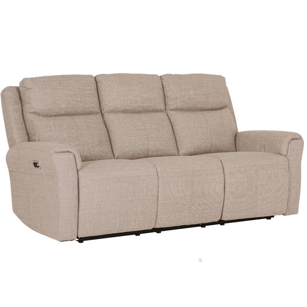 Rochester Fabric Electric Recliner 3 Seater Sofa In Mushroom