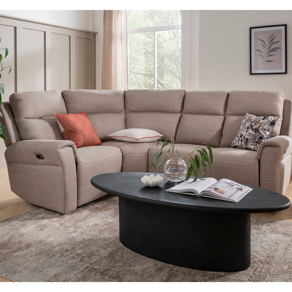 Rochester Fabric Electric Recliner Corner Sofa In Mushroom