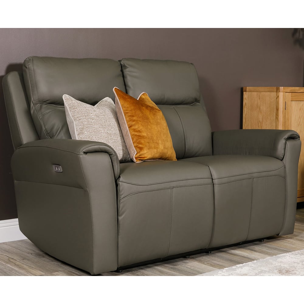 Rochester Leather Electric Recliner 2 Seater Sofa In Ash