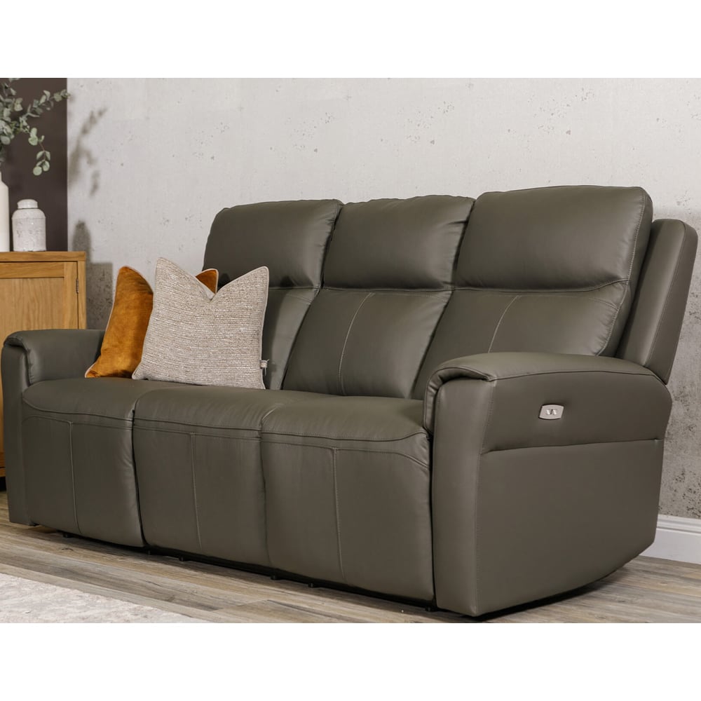 Rochester Leather Electric Recliner 3 Seater Sofa In Ash
