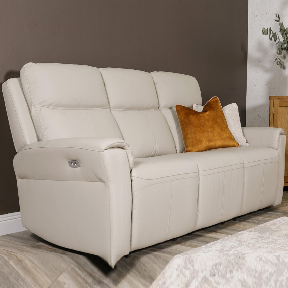 Rochester Leather Electric Recliner 3 Seater Sofa In Stone