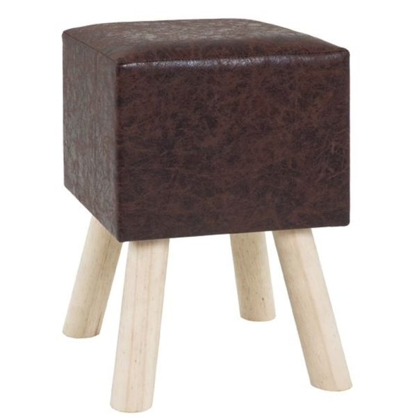 Rocklin Faux Leather Stool With Oak Legs In Dark Brown | Bed Sava