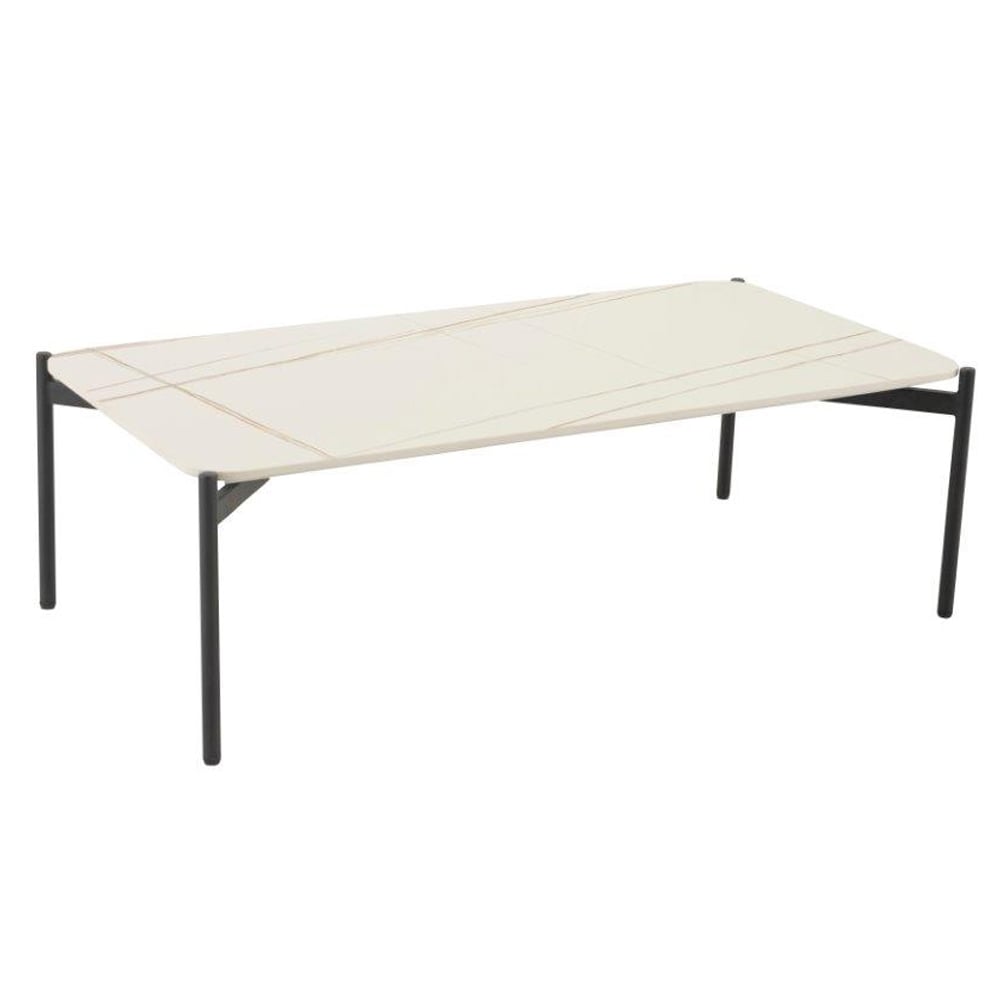 Rockton White Ceramic Rectangular Coffee Table With Metal Legs