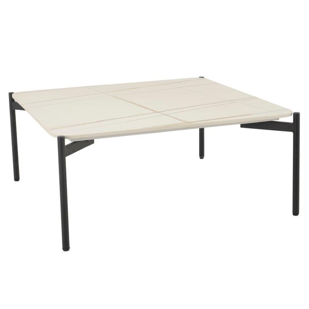 Rockton White Ceramic Square Coffee Table With Metal Legs