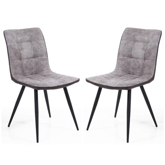 Rizhao Light Grey Fabric Dining Chairs With Black Legs In Pair