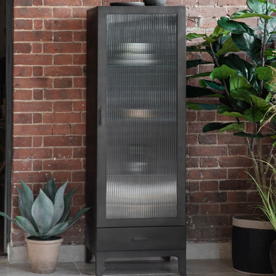 Rolla Metal Display Cabinet With 1 Door 1 Drawer In Dark Grey