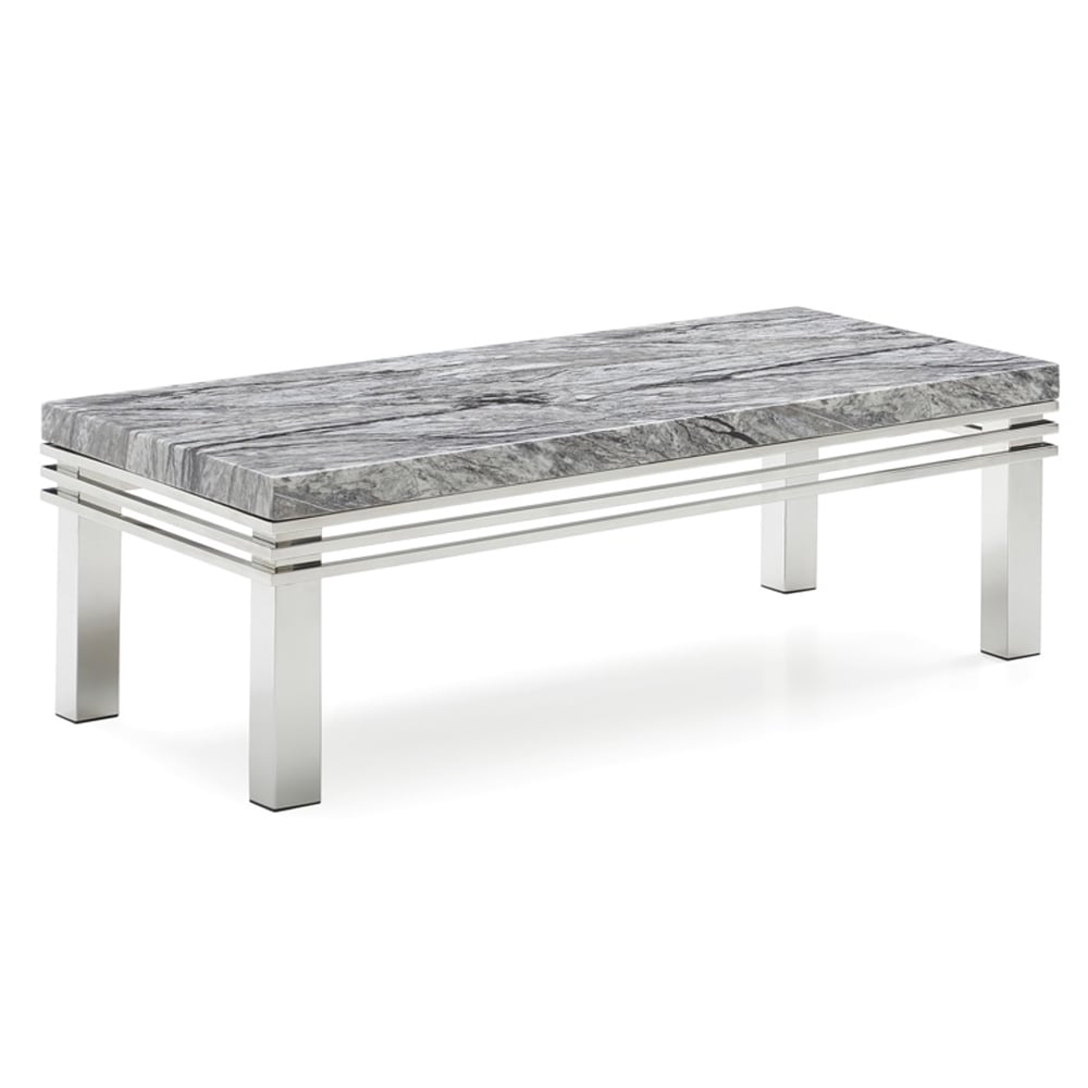 Roma Marble Top Coffee Table With Stainless Steel Frame In Grey