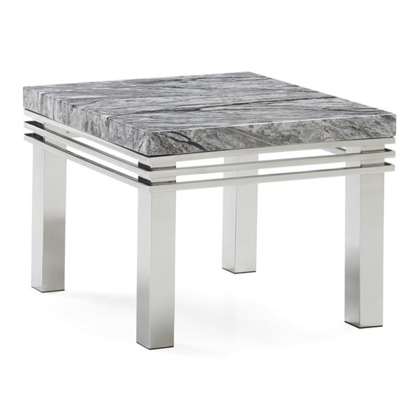 Roma Marble Top End Table With Stainless Steel Frame In Grey | Bed Sava