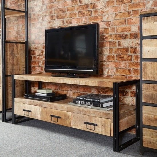 Clio TV Stand Rectangular In Reclaimed Wood And Metal Frame | Bed Sava