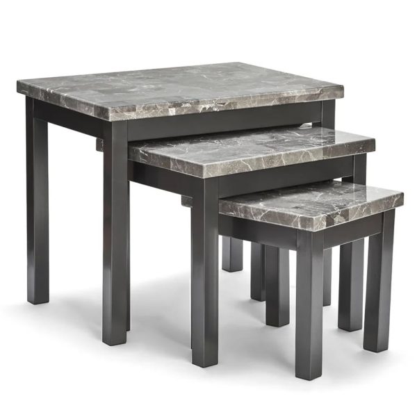 Rome High Gloss Nest Of 3 Tables In Grey Marble Effect | Bed Sava