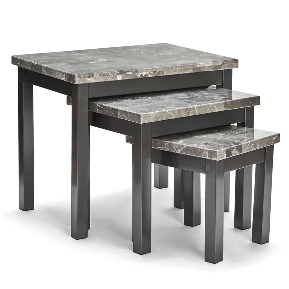 Rome High Gloss Nest Of 3 Tables In Grey Marble Effect