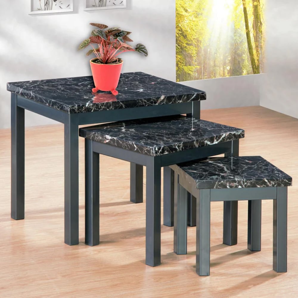 Rome High Gloss Nest Of 3 Tables In Wenge Marble Effect