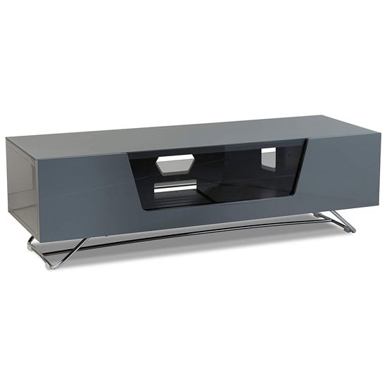 Clutton Medium LCD TV Stand In Grey With Chrome Base | Bed Sava