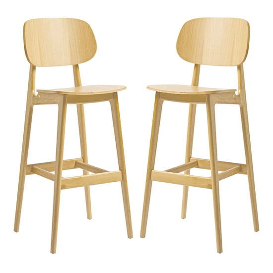 Romney Natural Oak Wooden Bar Stools In Pair