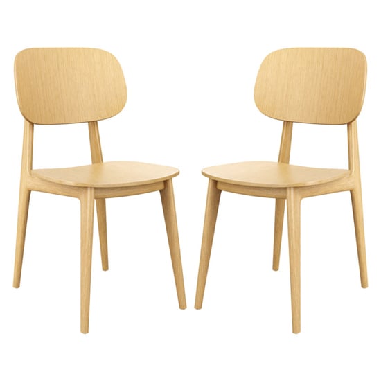 Romney Natural Oak Wooden Dining Chairs In Pair