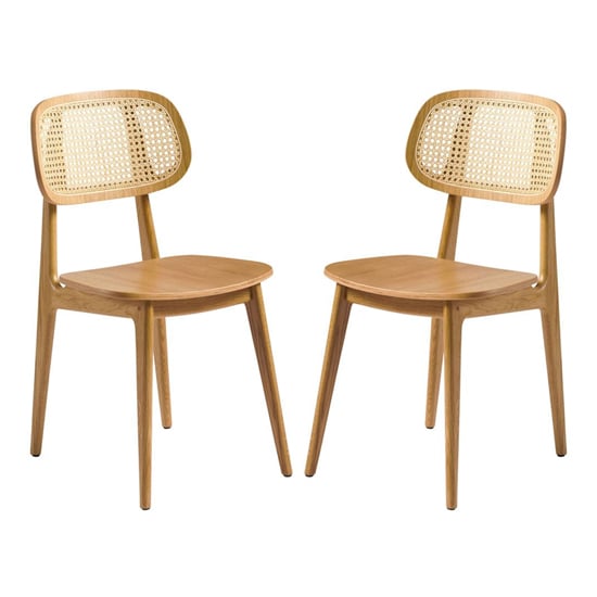 Romney Natural Rattan Wooden Dining Chairs In Pair
