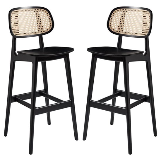 Romney Satin Black Wooden Bar Stools In Pair