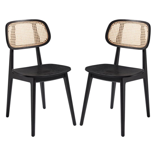 Romney Satin Black Wooden Dining Chairs In Pair