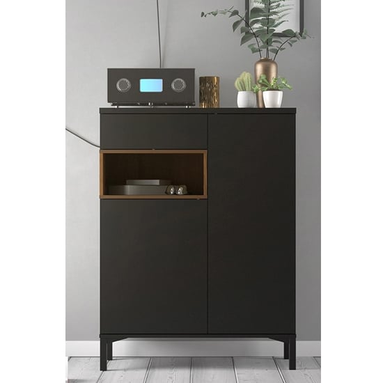 Romtree Wooden 2 Doors 1 Drawer Highboard In Black And Walnut
