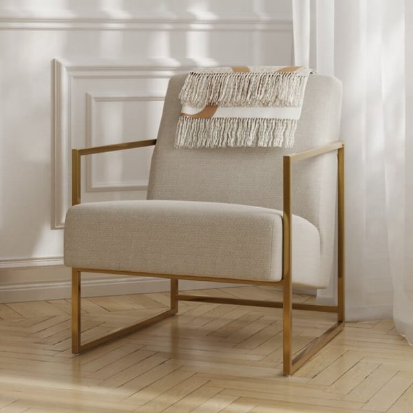 Rootstown Fabric Bedroom Chair With Gold Frame In Beige | Bed Sava
