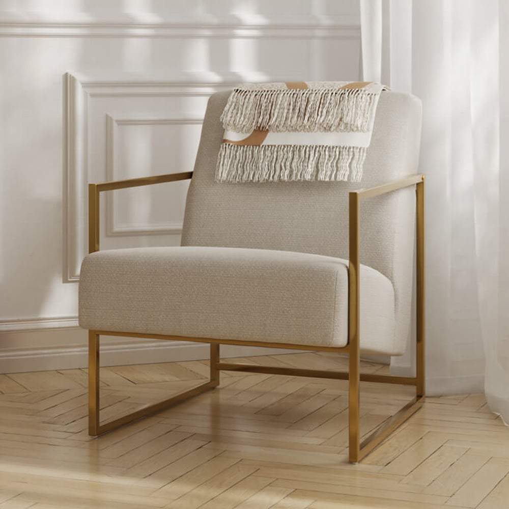 Rootstown Fabric Bedroom Chair With Gold Frame In Beige