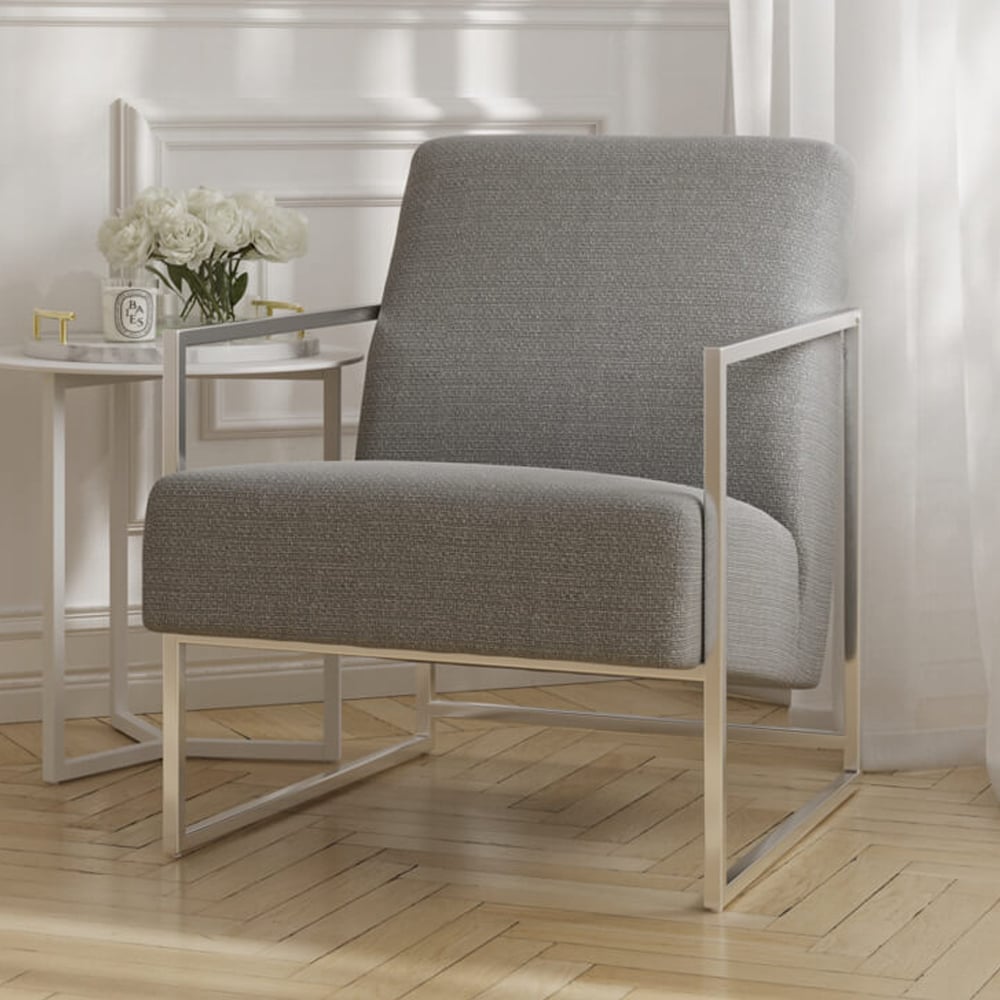 Rootstown Fabric Bedroom Chair With Silver Frame In Dove Grey