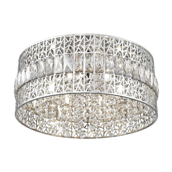Rosalin 6 Light Glitzy Crystal Flush Light In Chrome | Bed Sava