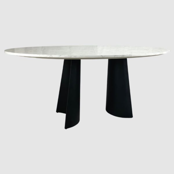 Rosemont Marble Oval Dining Table With Black Legs In White | Bed Sava