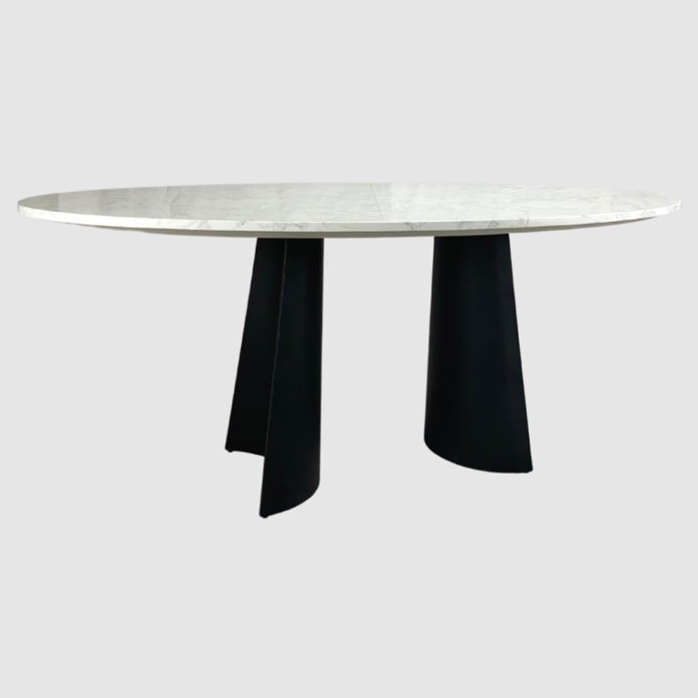 Rosemont Marble Oval Dining Table With Black Legs In White