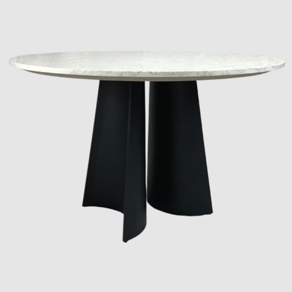 Rosemont Marble Round Dining Table With Black Legs In White | Bed Sava