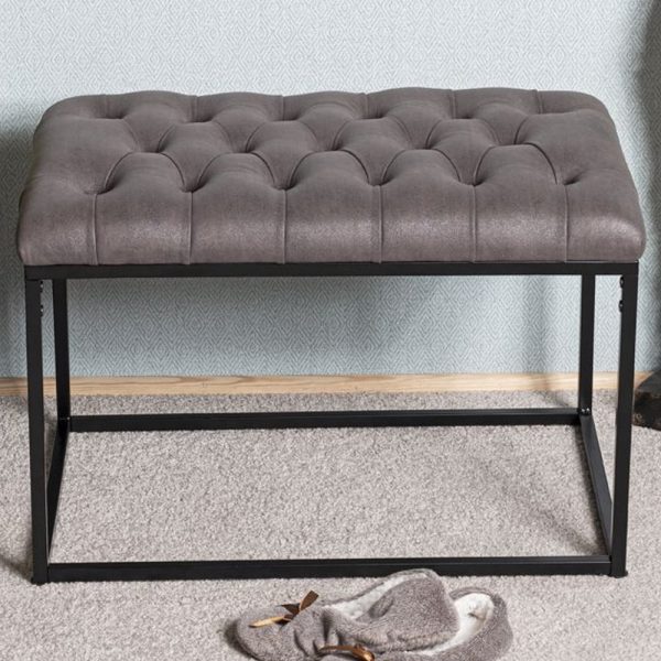 Roswell Textile Fabric Stool With Steel Frame In Anthracite Black | Bed Sava