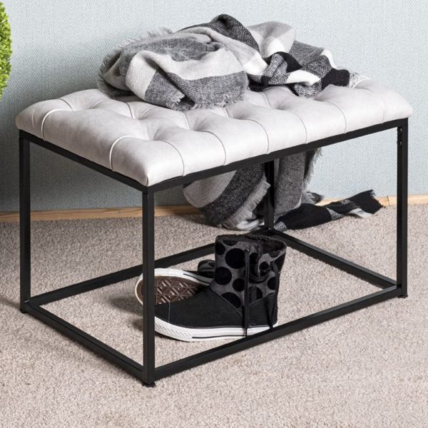 Roswell Textile Fabric Stool With Steel Frame In Grey Black | Bed Sava
