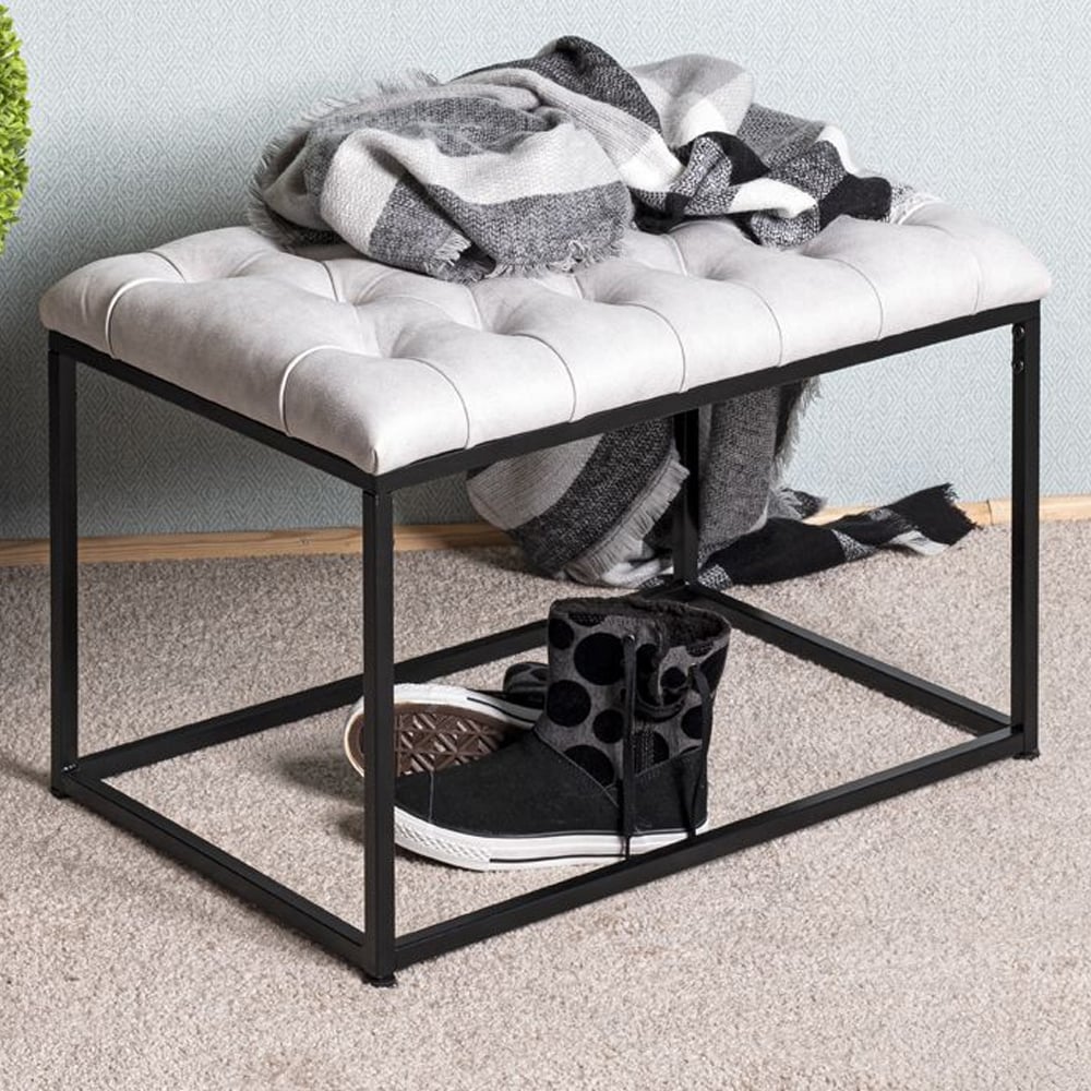 Roswell Textile Fabric Stool With Steel Frame In Grey Black