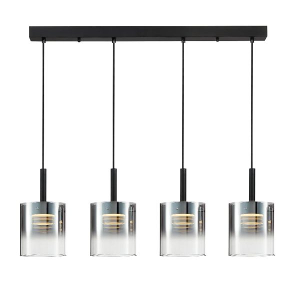 Roundhay 4 Light Smoked Glass Shade Bar Pendant Light In Black | Bed Sava