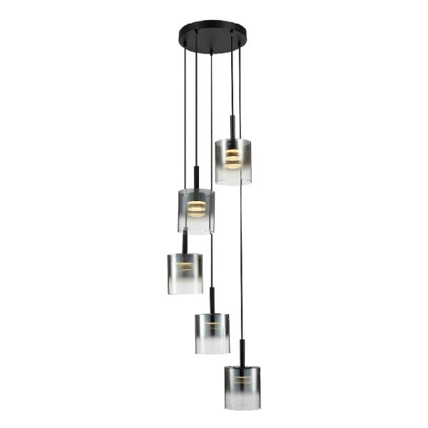 Roundhay 5 Light Smoked Glass Shade Pendant Light In Black | Bed Sava