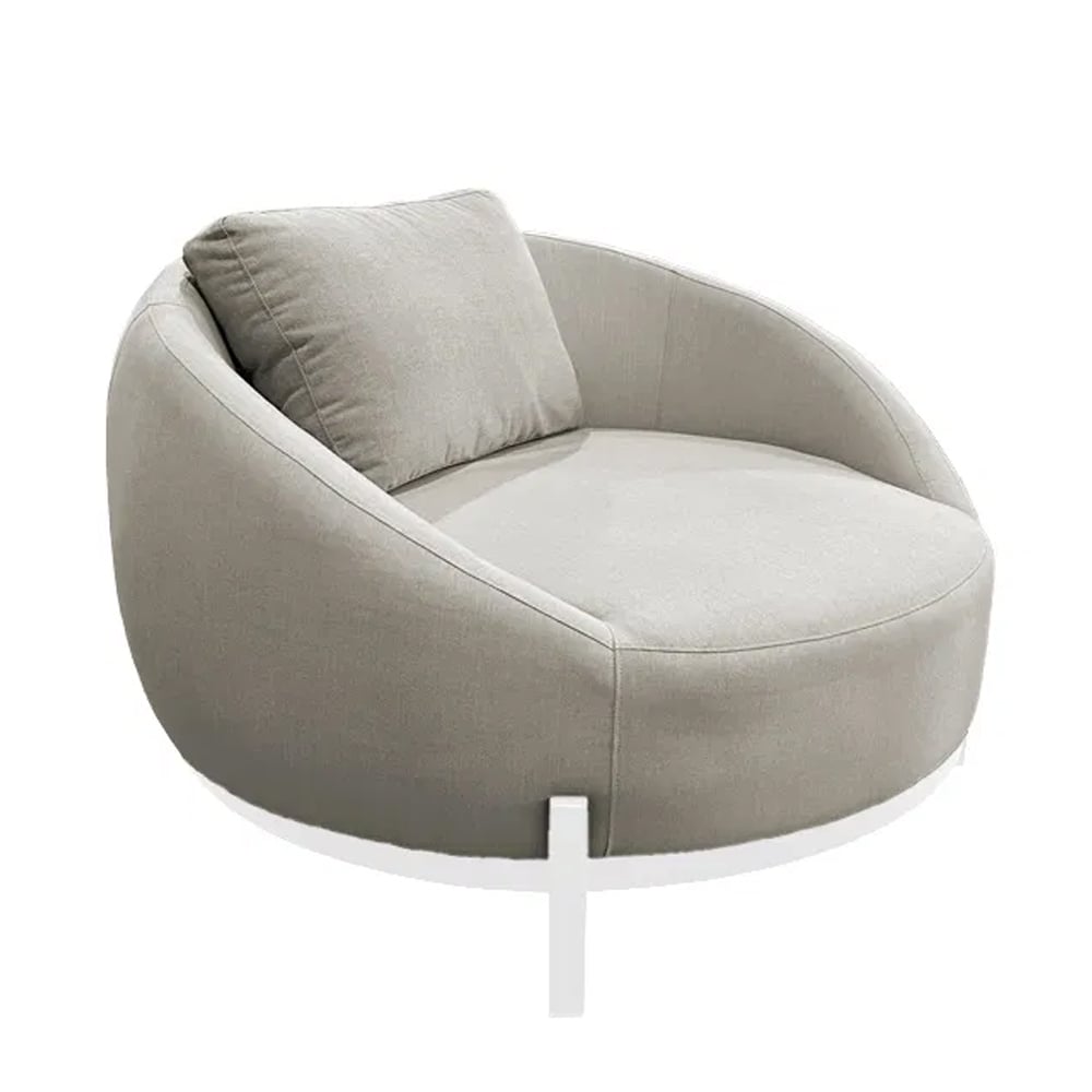 Ruidoso Fabric Garden Round Sofa In Ivory And White