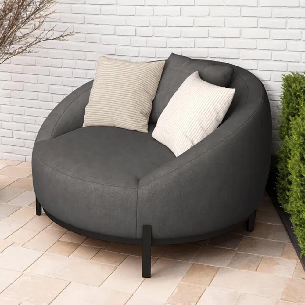 Ruidoso Fabric Garden Round Sofa In Slate And Charcoal
