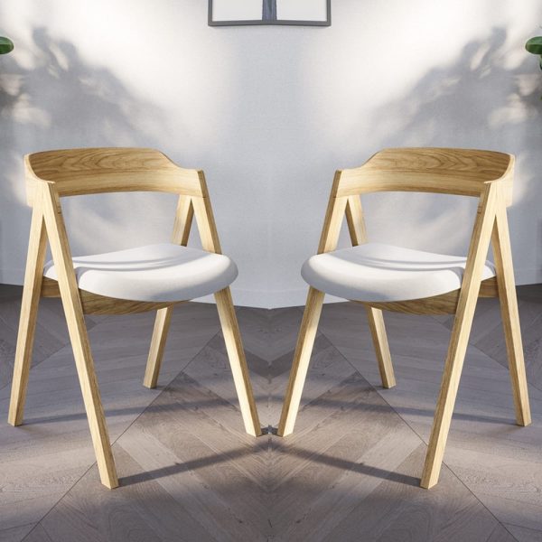 Rumbek Natural Wooden Dining Chairs With Fabric Seat In Pair | Bed Sava