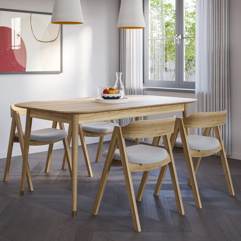 Rumbek Wooden Extending Dining Table With 4 Chairs In Natural