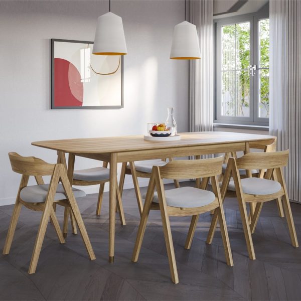Rumbek Wooden Extending Dining Table With 6 Chairs In Natural | Bed Sava