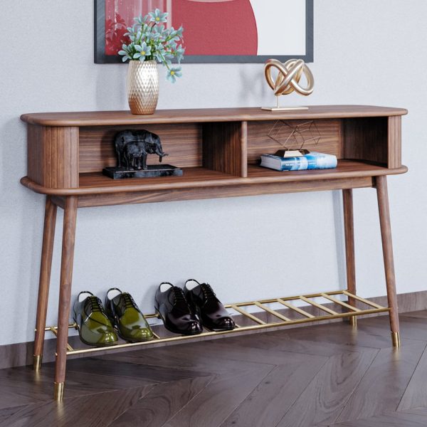 Rumbek Wooden Rectangular Console Table In Walnut | Bed Sava