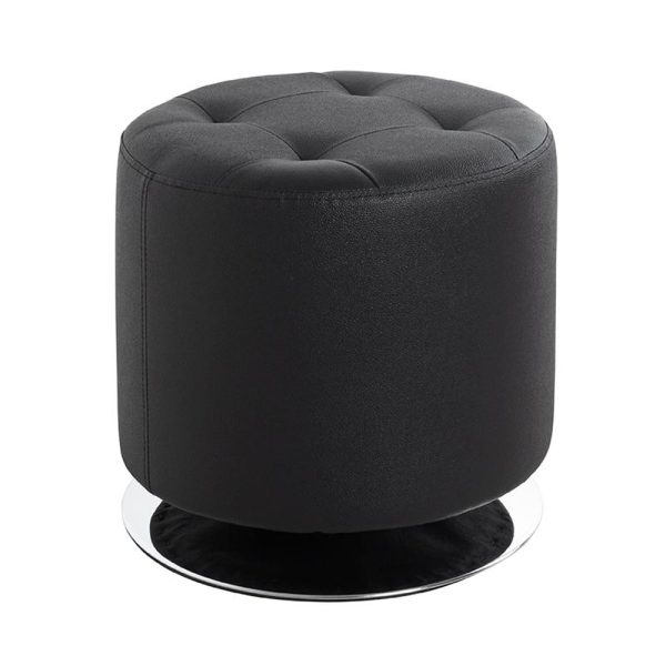 Runnells Leather Stool With Chrome Base In Black | Bed Sava
