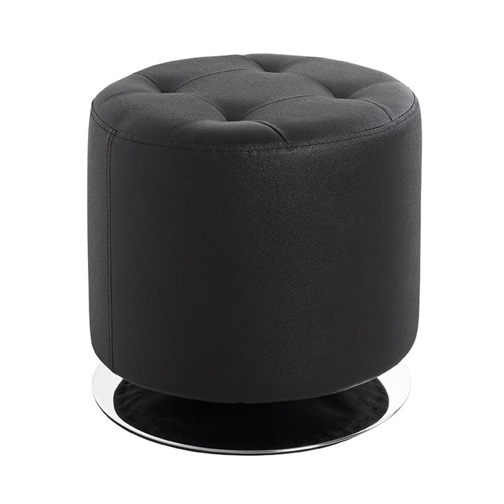 Runnells Leather Stool With Chrome Base In Black