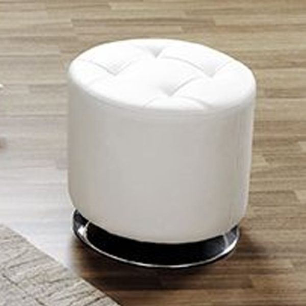 Runnells Leather Stool With Chrome Base In White | Bed Sava