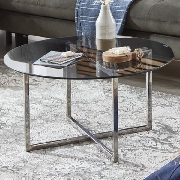 Ruston Smoked Glass Top Side Table With Stainless Steel Legs | Bed Sava