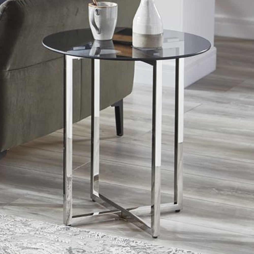 Ruston Smoked Glass Top End Table With Stainless Steel Legs