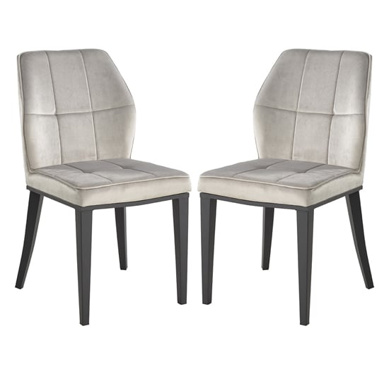 Romano Grey Velvet Dining Chairs With Matt Black Legs In Pair