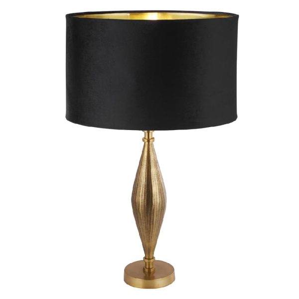 Rye Black Velvet Shade Table Lamp In Antique Brass | Bed Sava